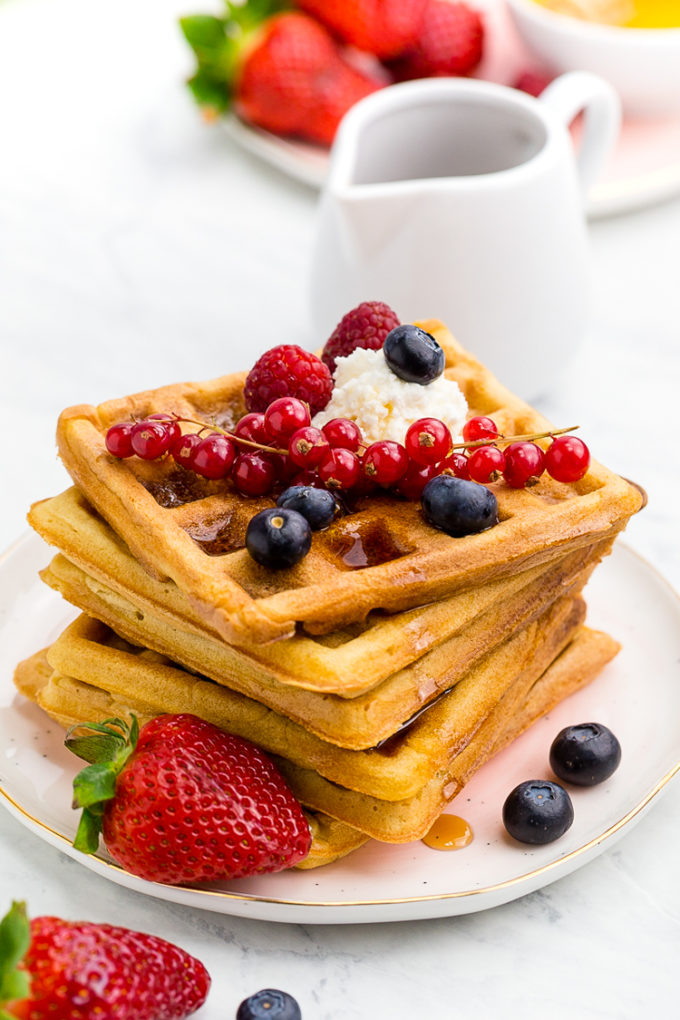Delicious fluffy interior and crispy exterior, these classic waffles are a family favorite for a reason.