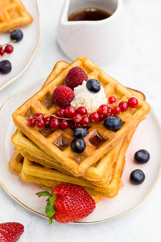 Delicious fluffy interior and crispy exterior, these classic waffles are a family favorite for a reason. 