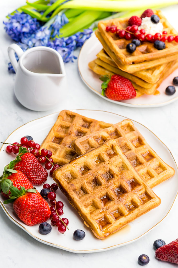 Delicious fluffy interior and crispy exterior, these classic waffles are a family favorite for a reason.