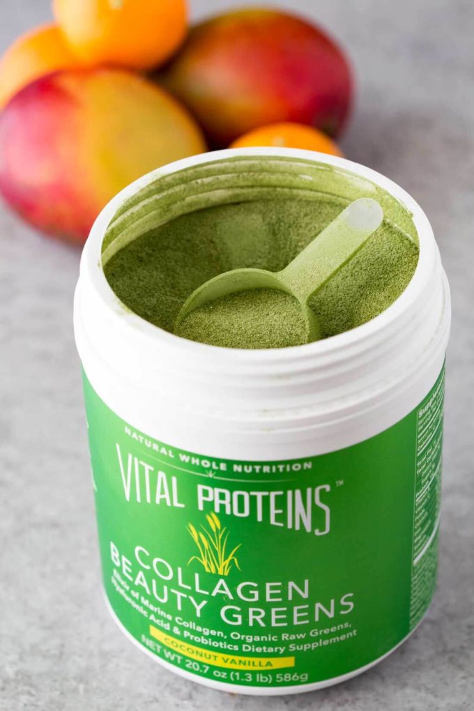 A canister of Vital Protein Collagen Beauty Greens