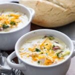 Creamy wild rice and chicken broccoli soup with bacon and cheddar cheese
