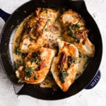 Creamy Tuscan Chicken, cooked in a skillet.