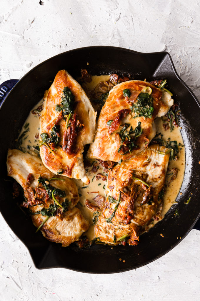 Creamy tuscan chicken used in the tuscan chicken pasta