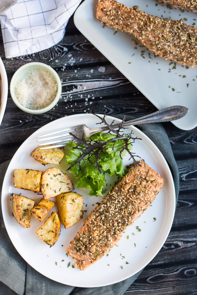 Dukkah Crusted Salmon Baked: Infused with nutty dukkah flavors, the Salmon is fancy enough to serve to any company, with no more than a few of your favorite sides.