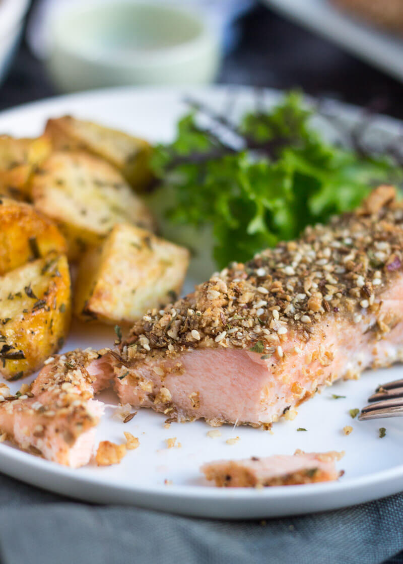 How Do I Bake Salmon Fillets: Infused with nutty dukkah flavors, the Salmon is fancy enough to serve to any company, with no more than a few of your favorite sides.