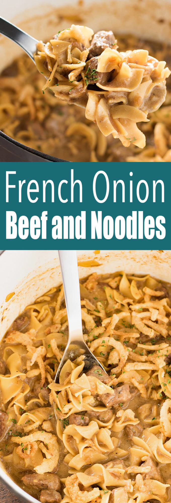 French Onion Beef and Noodles is a quick and delicious dinner similar to a beef stroganoff 