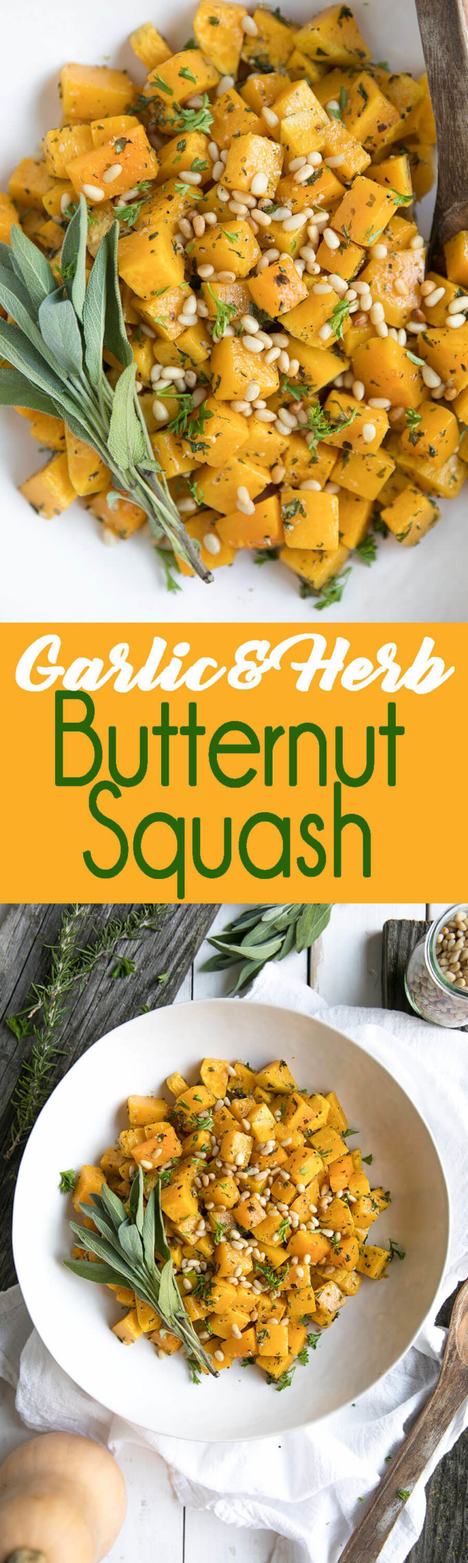 Garlic herb roasted butternut squash, and easy side with so much flavor and only 5 ingredients