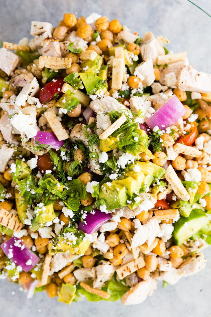 A greek chopped salad with all the fixings