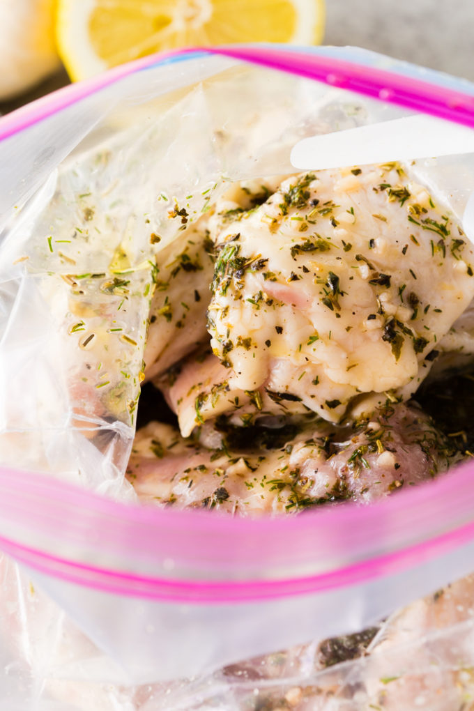 A bag of marinating chicken