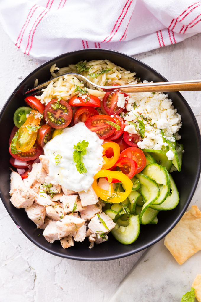 Greek Chicken Orzo Bowl