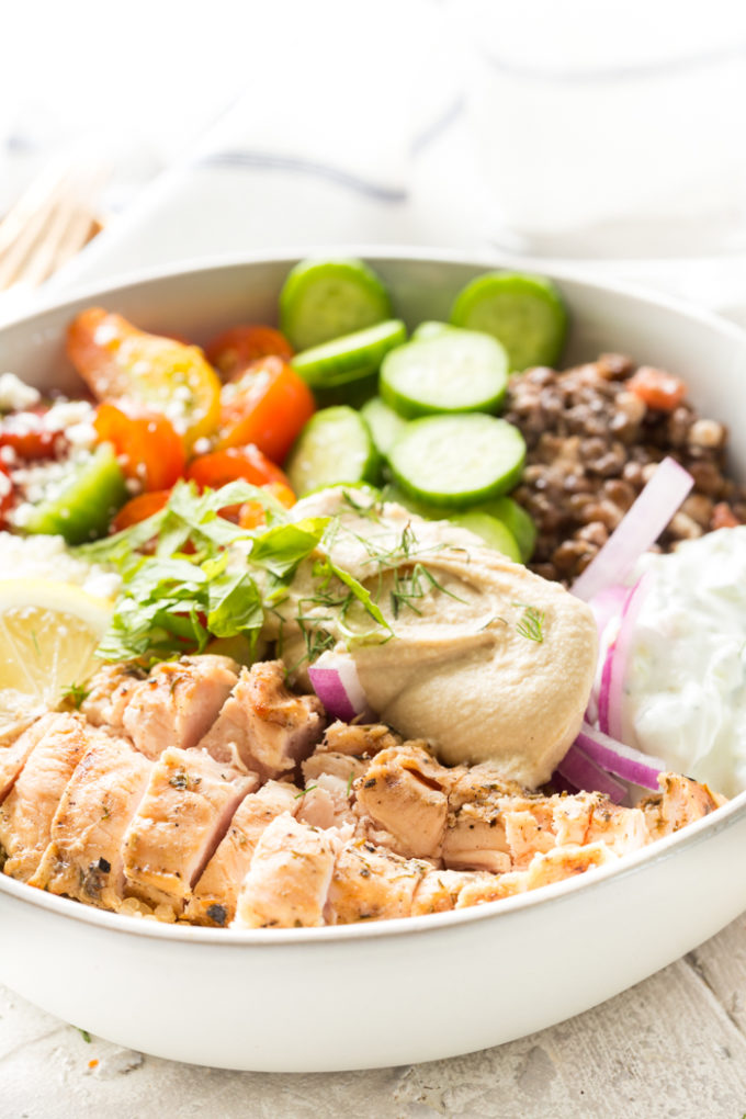 A delicious greek chicken power bowl