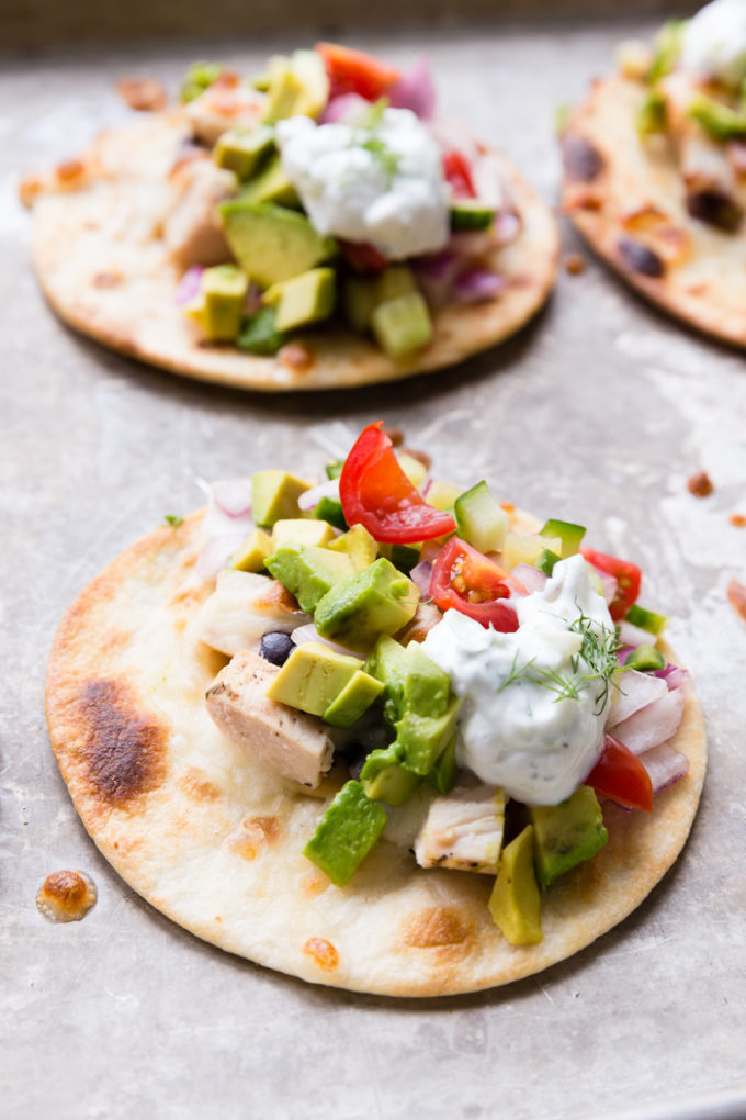 A chicken greek taco that has street taco vibes