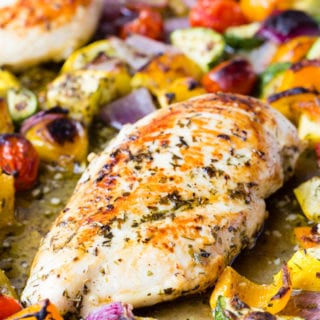 Greek chicken and veggies sheet pan meal