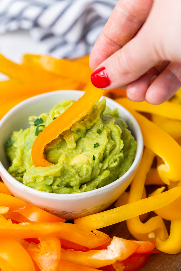 Guacamole and bell peppers are a keto or low carb snack