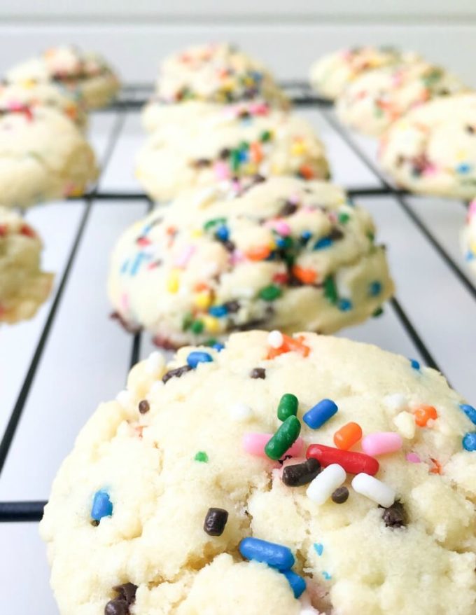 These Funfetti Sugar Cookies are chewy, fluffy and sprinkled with color throughout. With only 9 simple pantry ingredients, you can enjoy these festive cookies in less than 30 minutes!
