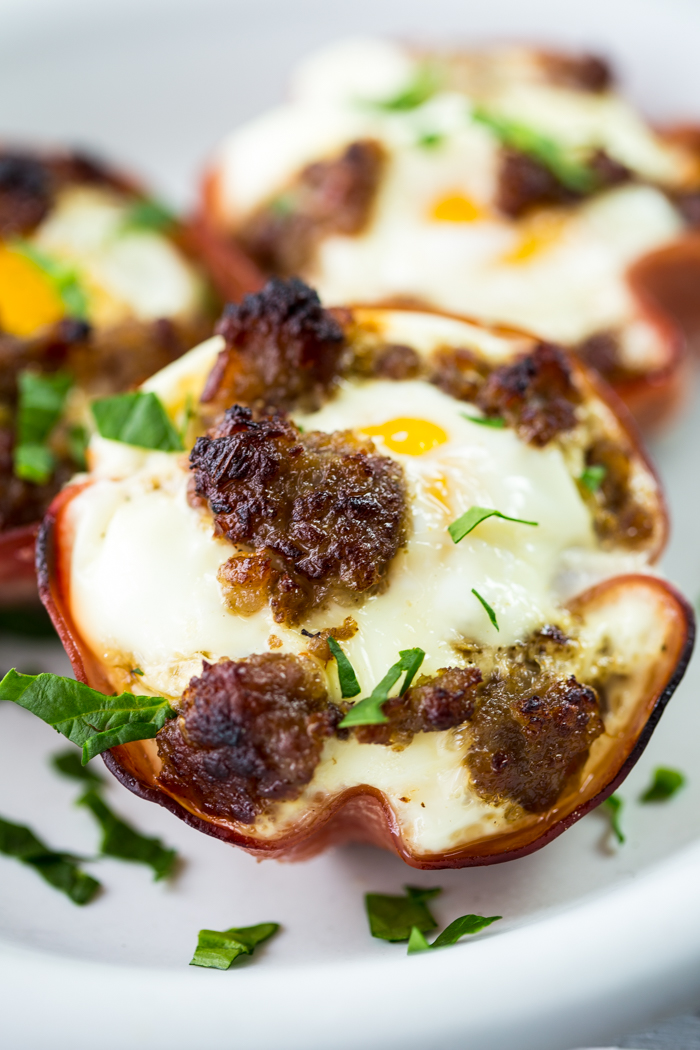 Sausage spinach and egg cups baked in the oven.