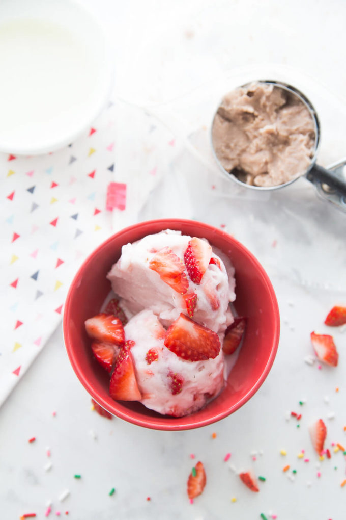 homemade ice cream with strawberries on it