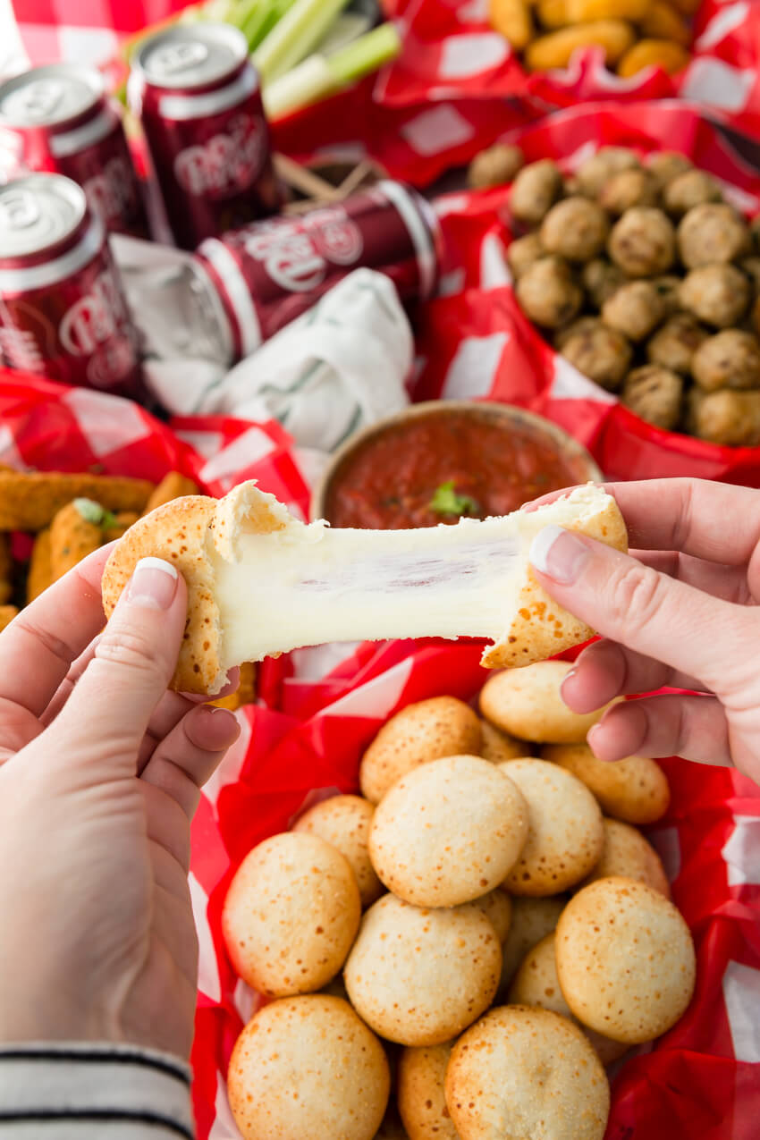 Look at that cheesy goodness. These mozzarella bites are awesome with homemade marinara