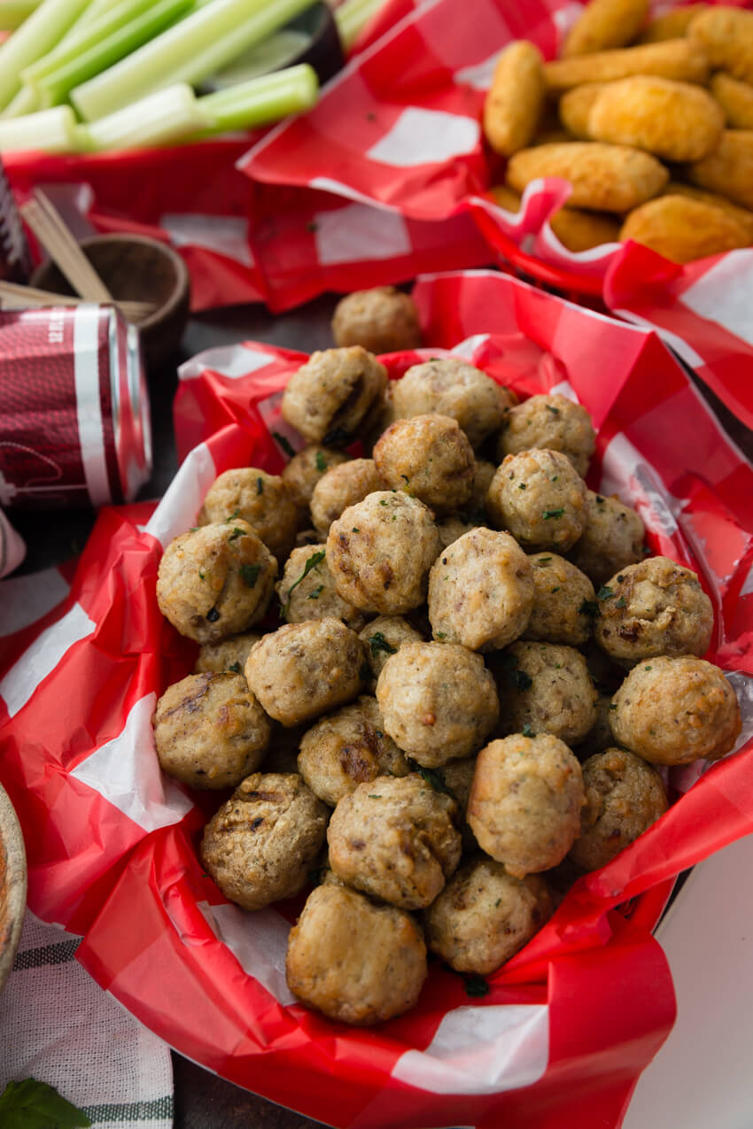 Delicious Farm Rich meatballs, great for dipping in homemade marinara on game day! 