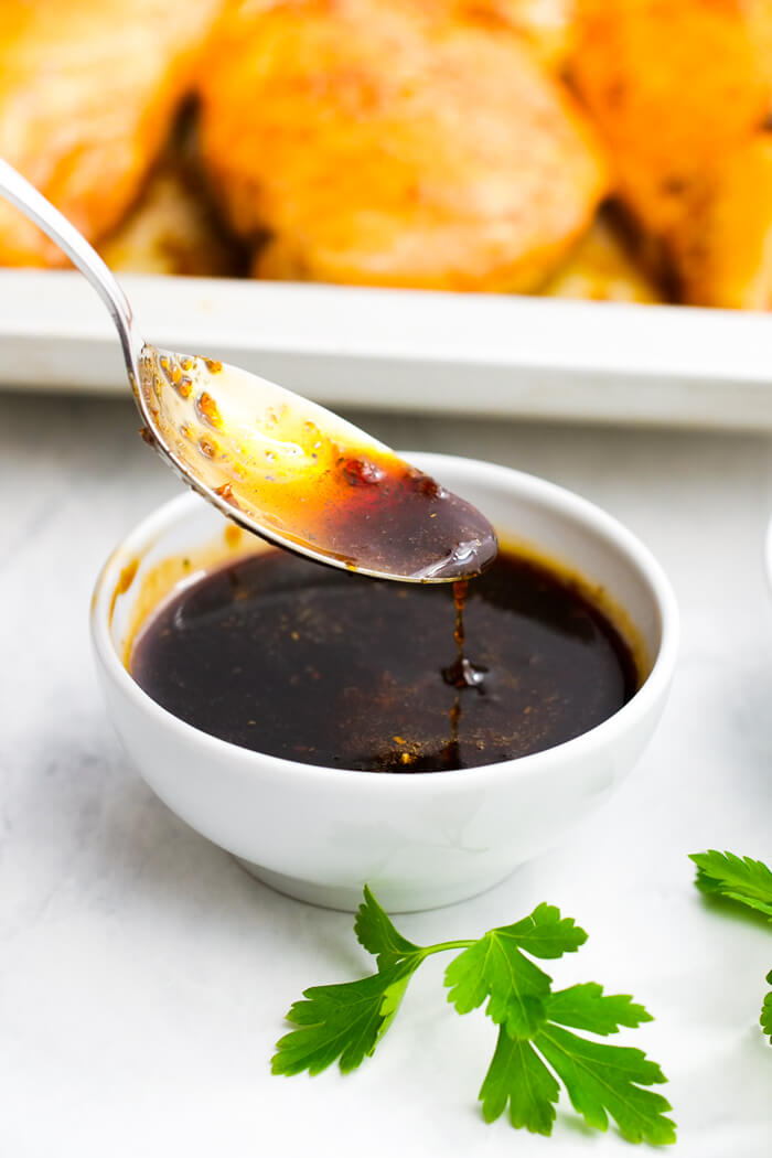 A delicious honey garlic sauce, perfect for sheet pan chicken 