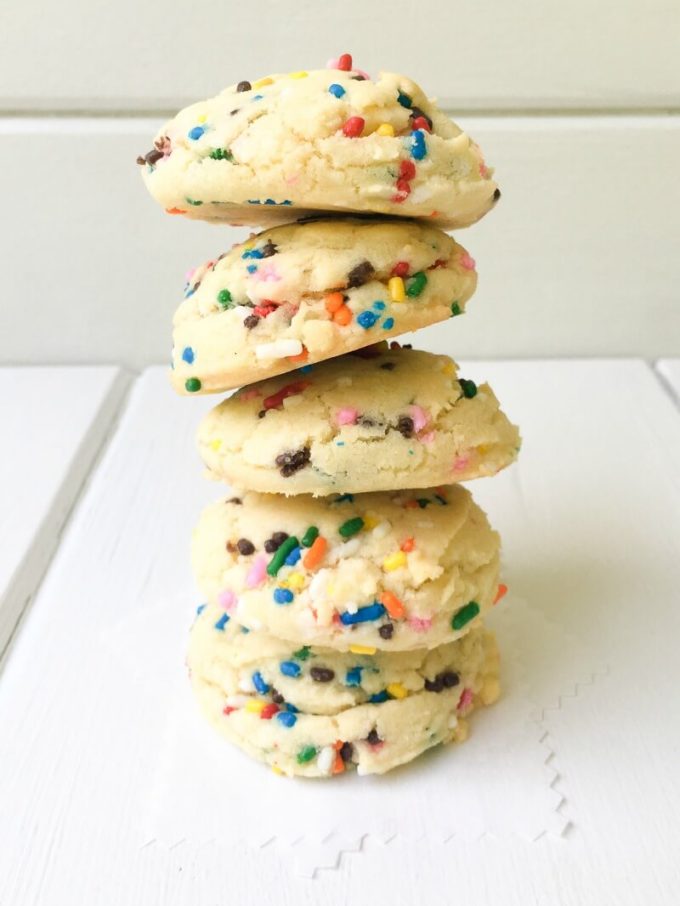 These Funfetti Sugar Cookies are chewy, fluffy and sprinkled with color throughout. With only 9 simple pantry ingredients, you can enjoy these festive cookies in less than 30 minutes!