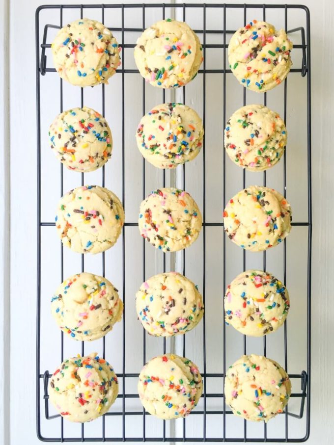 These Funfetti Sugar Cookies are chewy, fluffy and sprinkled with color throughout. With only 9 simple pantry ingredients, you can enjoy these festive cookies in less than 30 minutes!