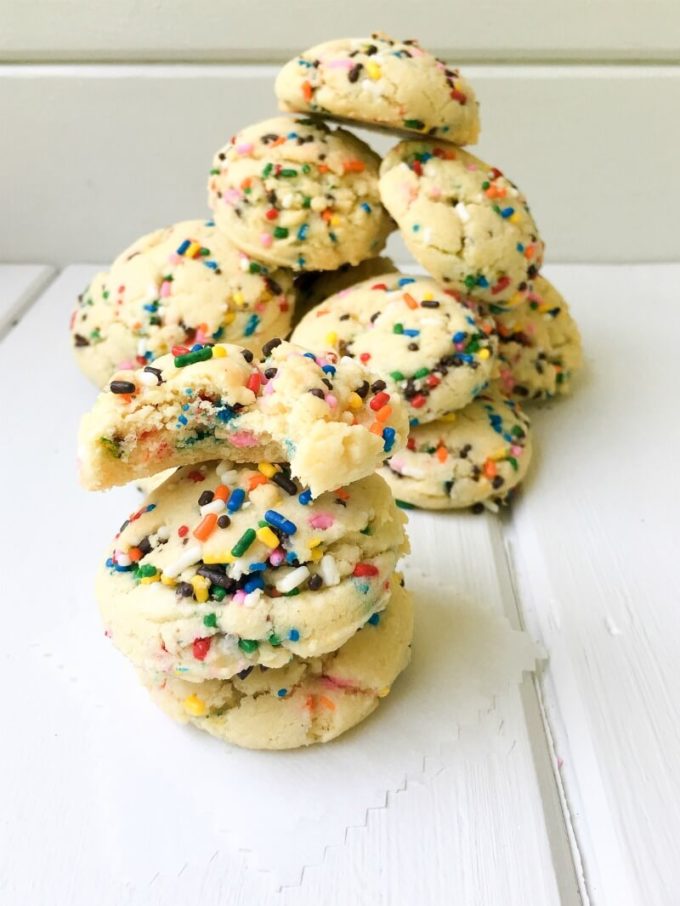 These Funfetti Sugar Cookies are chewy, fluffy and sprinkled with color throughout. With only 9 simple pantry ingredients, you can enjoy these festive cookies in less than 30 minutes!