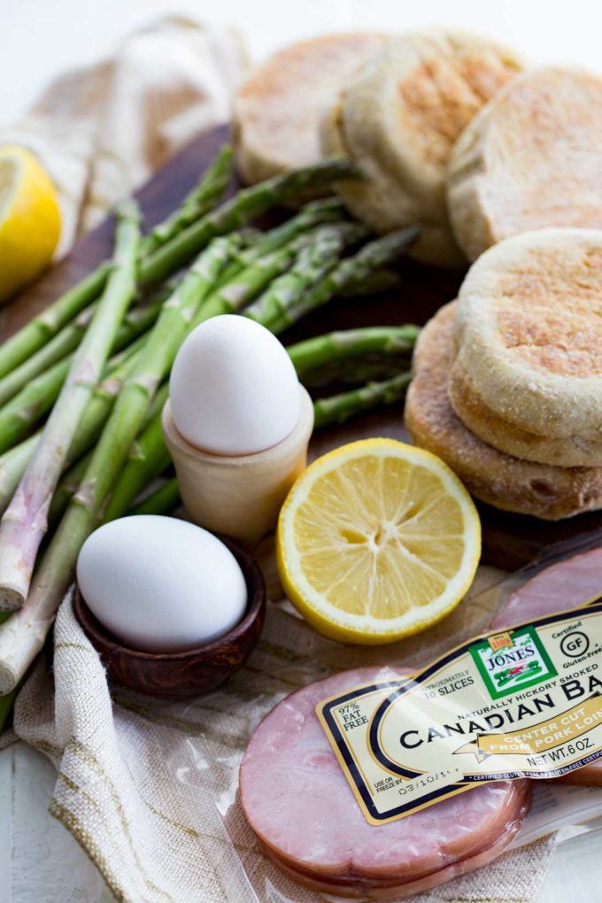 Ingredients for eggs benedict, a hearty breakfast, fresh ingredients 