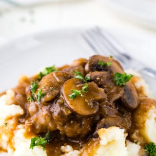 Instant Pot Salisbury steak with Mushroom Gravy, a delicious meal cooked in the pressure cooker.