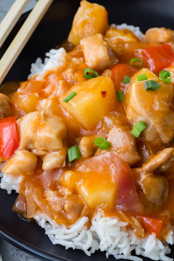 Instant Pot Sweet and Sour Chicken with Rice, cooked in a pressure cooker! 