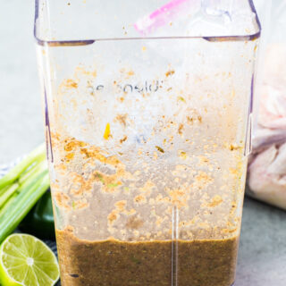 Blended up jerk chicken marinade