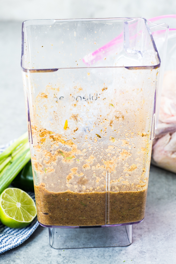 Blended up jerk chicken marinade