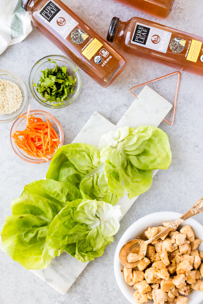 All the ingredients for making lemon chicken lettuce wraps