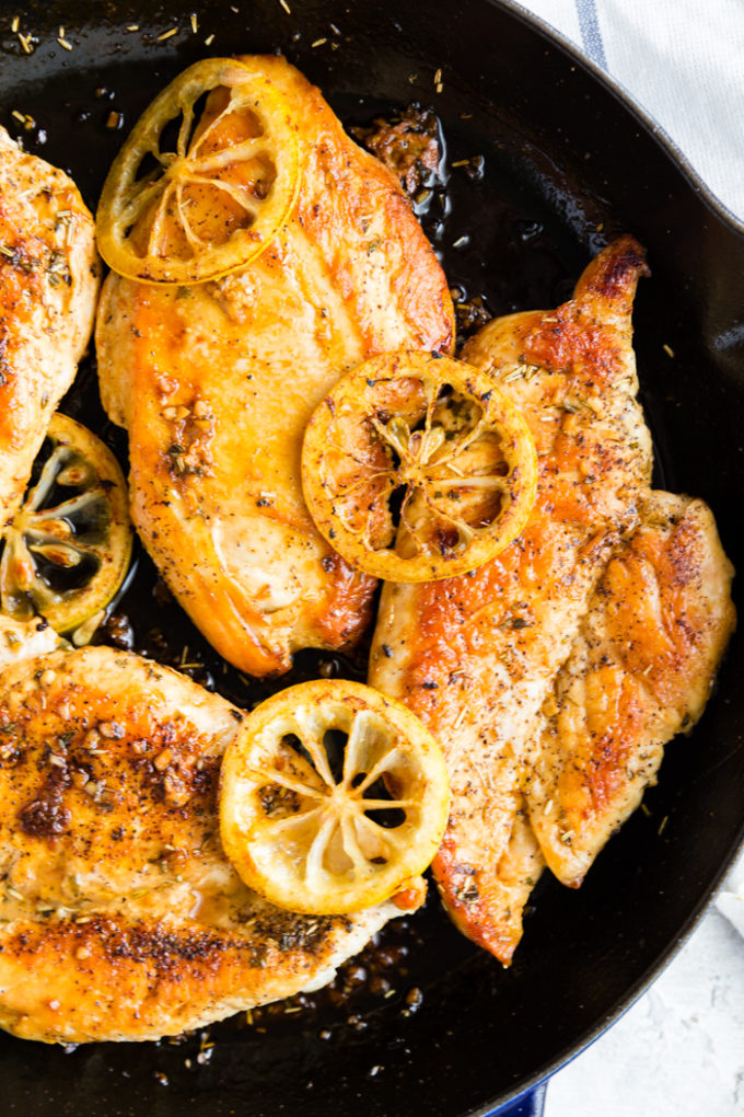 Easy to make lemon chicken, cooked in a skillet