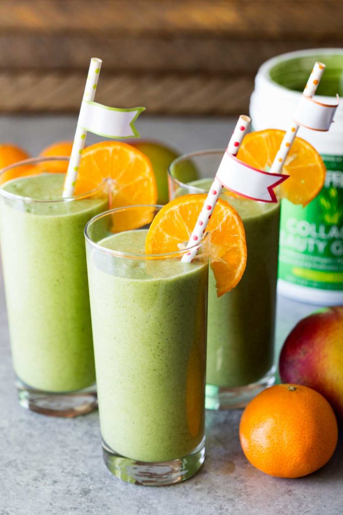 Mango Green Smoothie made with collagen beauty greens