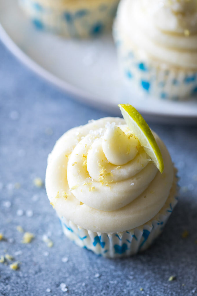 A beautifully frosted margarita lime cupcake