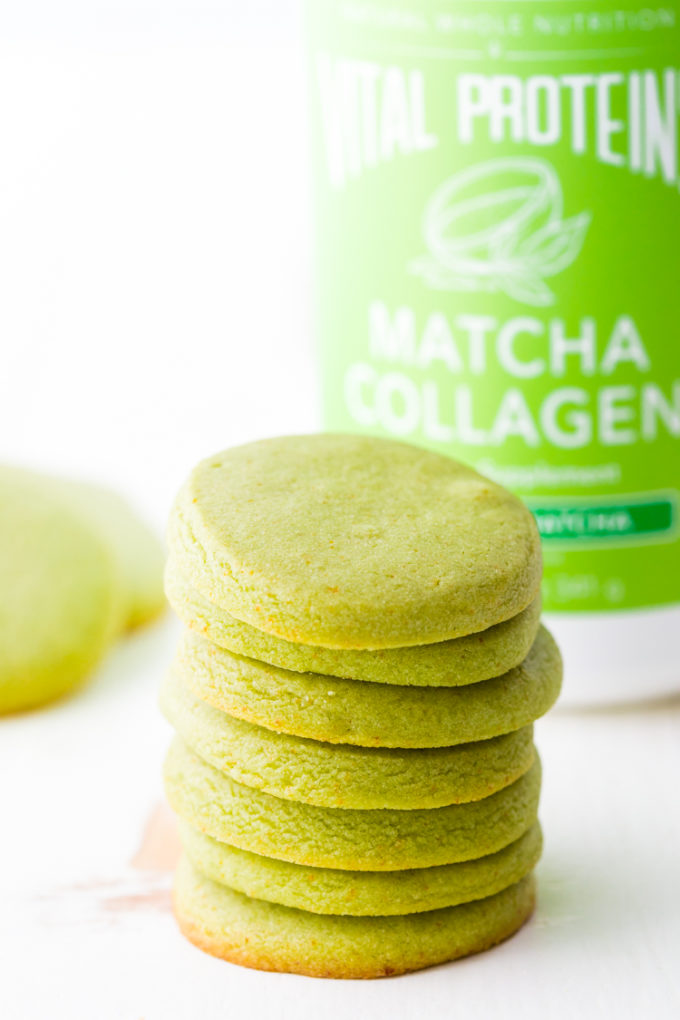 Easy to make Matcha Shortbread Cookies infused with matcha green tea collagen. 