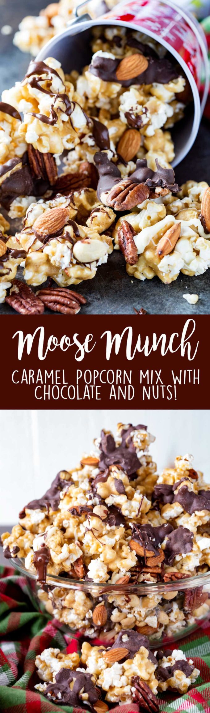 Crunchy caramel corn, drizzled in two kinds of chocolate and mixed with three kinds of nuts. Delicious crunch with every bite. 