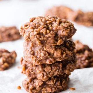 No bake cookies, chocolate and peanut butter, stacked