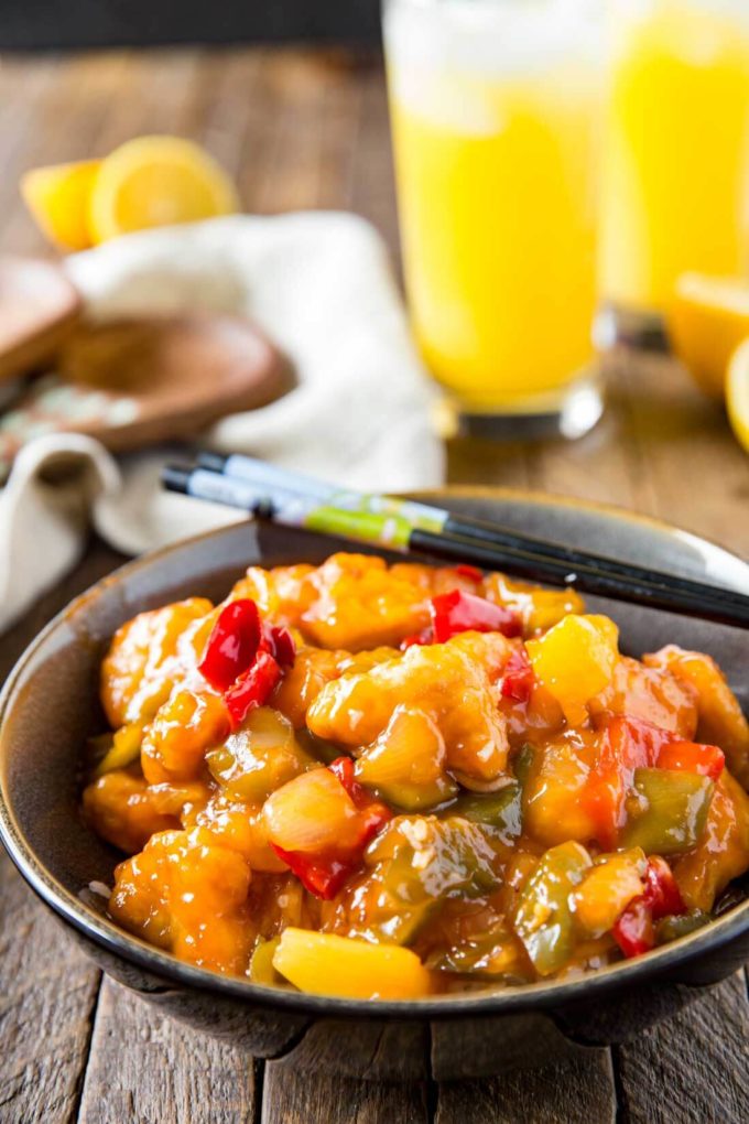 Sweet and sour chicken and mocktail