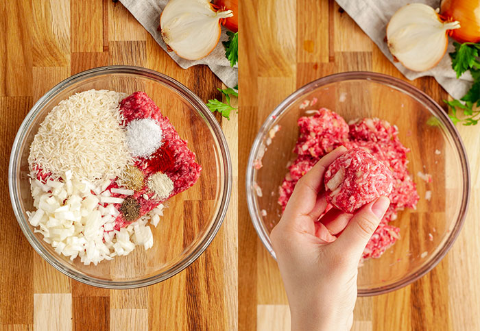 Making porcupine meatballs!