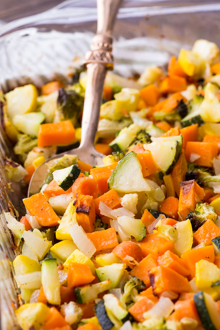 Easy Roasted Vegetables in a baking dish