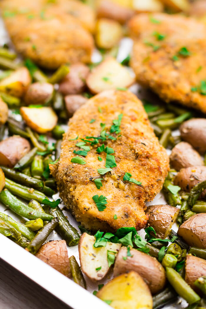 Easy to make sheet pan parmesan crusted chicken and vegetables