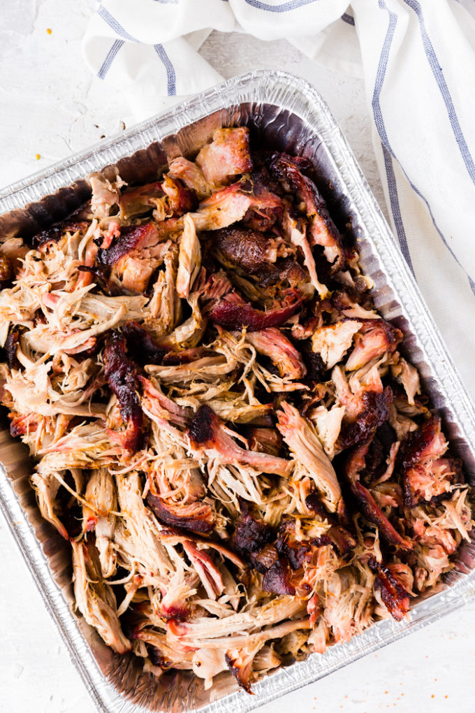 A tray of smoked bbq pork butt, for shredded pork