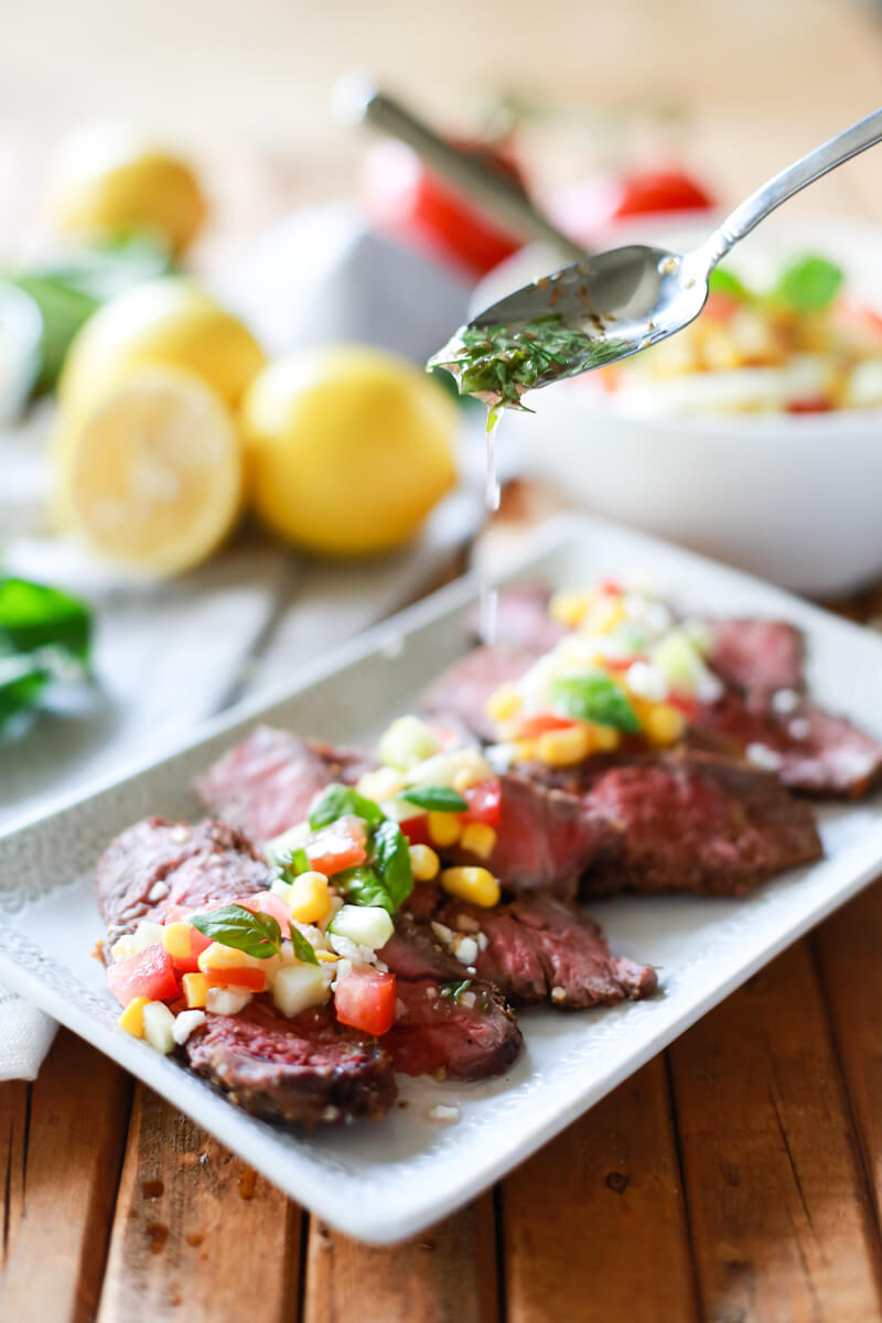 Greek Steak in a corn relish