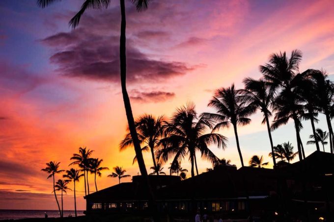 A sunset in Kauai during the Aulii Luau