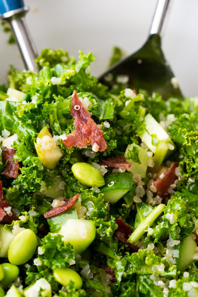 Super Green Kale Salad Apple, Bacon, Quinoa, Edamame Salad Easy