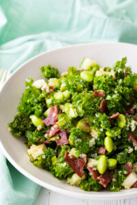 Super Green Kale Salad- Apple, Bacon, Quinoa, Edamame Salad