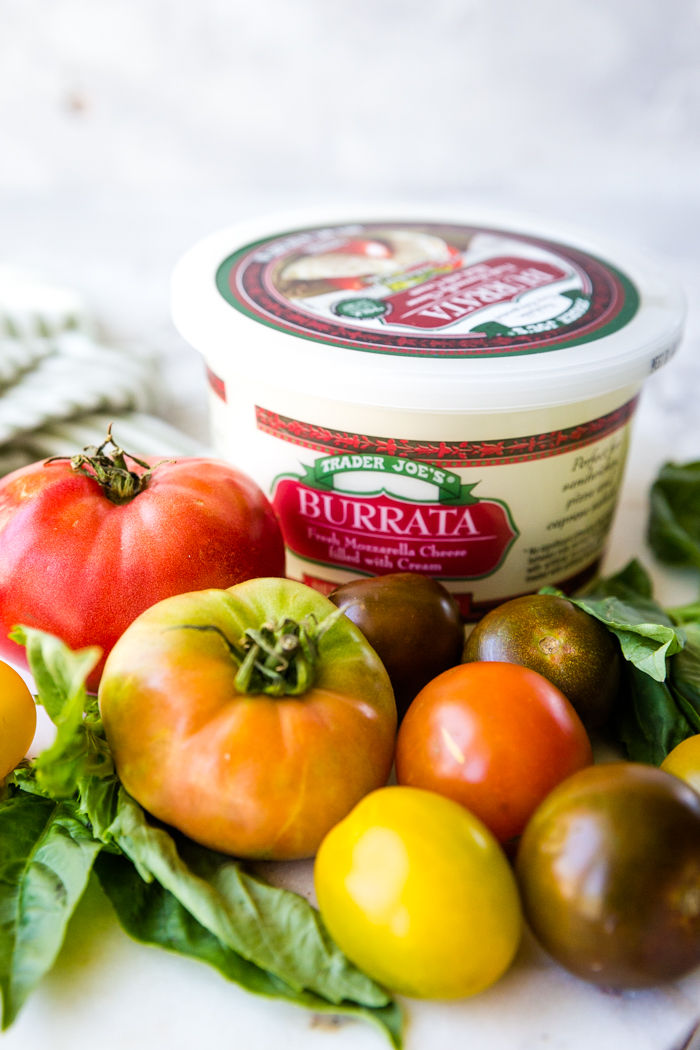 Tomato and burrata cheese displayed