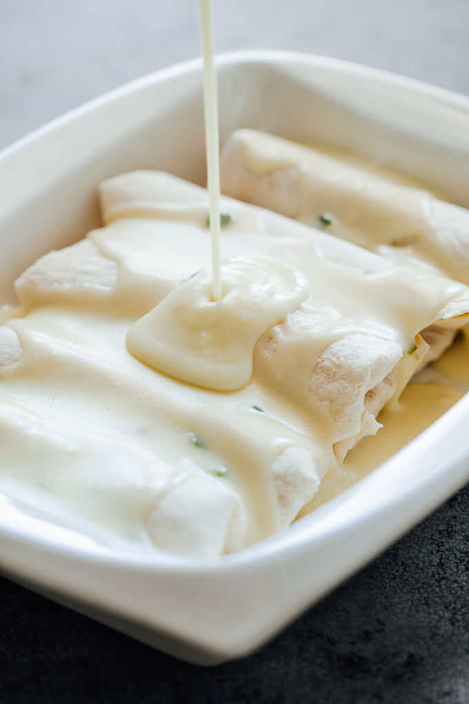 Zesty white chicken enchiladas are creamy and delicious